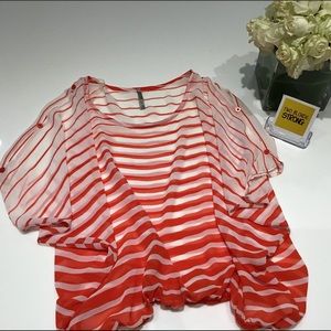 Deep red orange Striped Shear short sleeve top Med